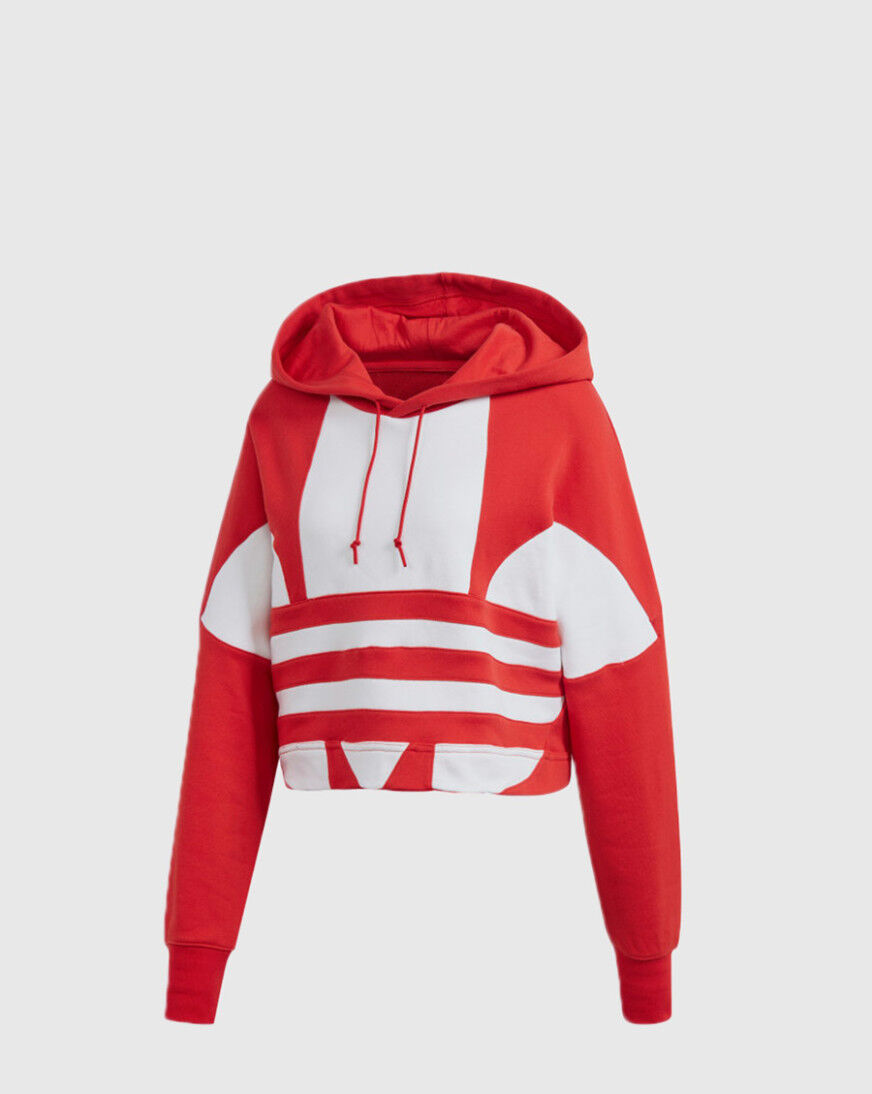 red cropped adidas hoodie