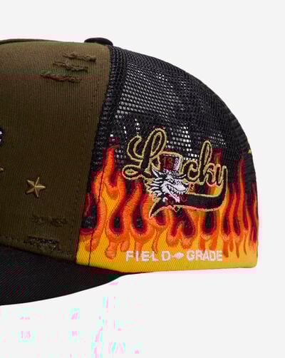 Final Ride Flames Distressed Twill Mesh Trucker Hat Final Ride Flames Distressed Twill Mesh Trucker Hat