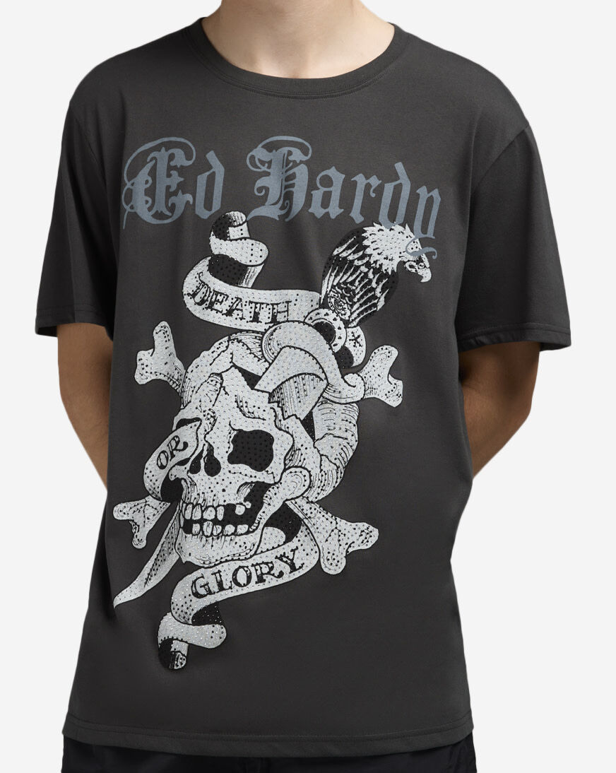 Shop Ed Hardy Rhinestone DG Skull Tee EHMD1100-98RS-CHAR