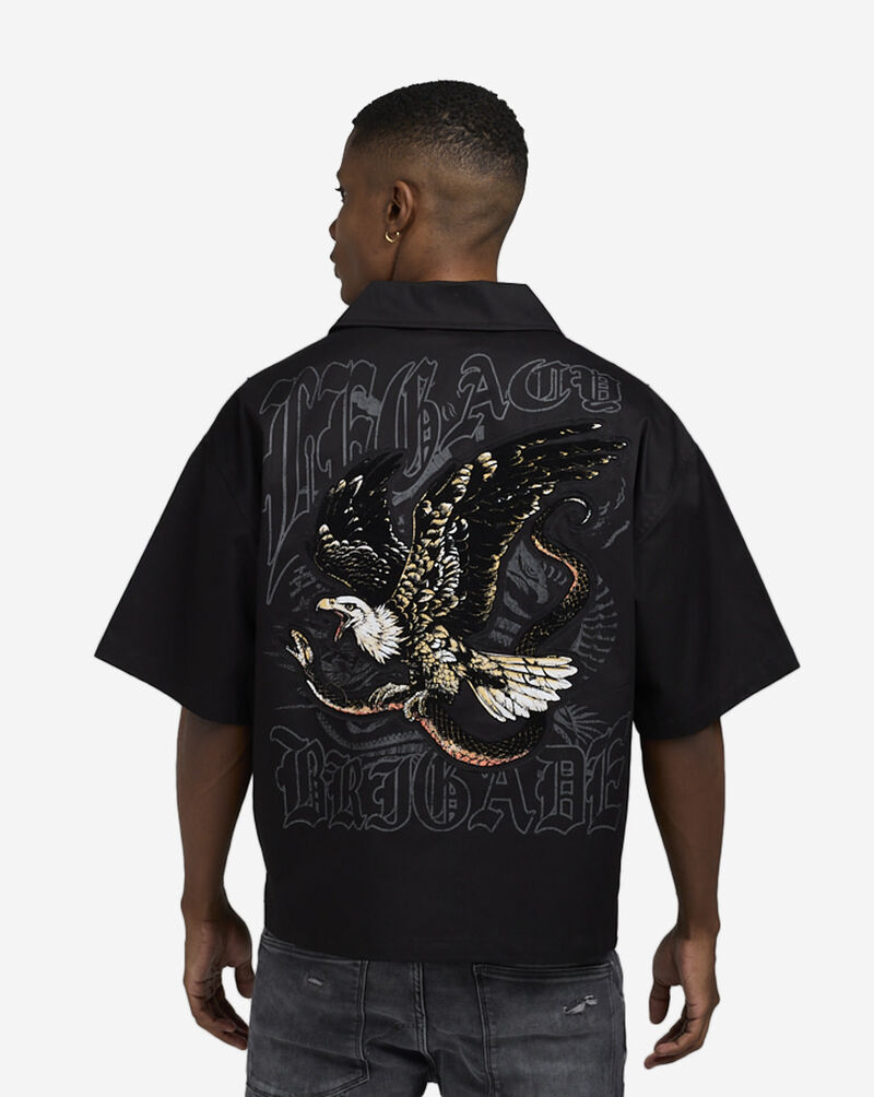 Smoke Rise Oversized Cropped Eagle Print Woven Top WH25292SN-BLK Black 2