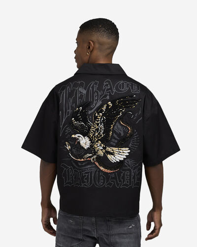 Oversized Cropped Eagle Print Woven Top