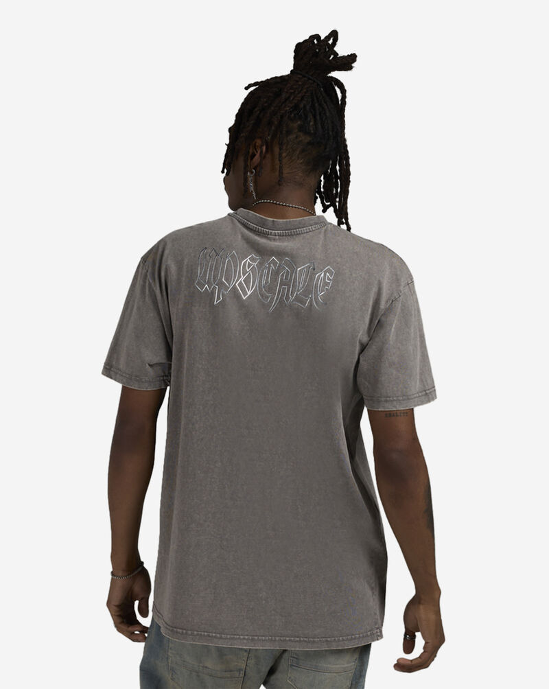Upscale Chrome Hanging Crosses Acid Washed Tee MTUS524A-02726 Grey 2