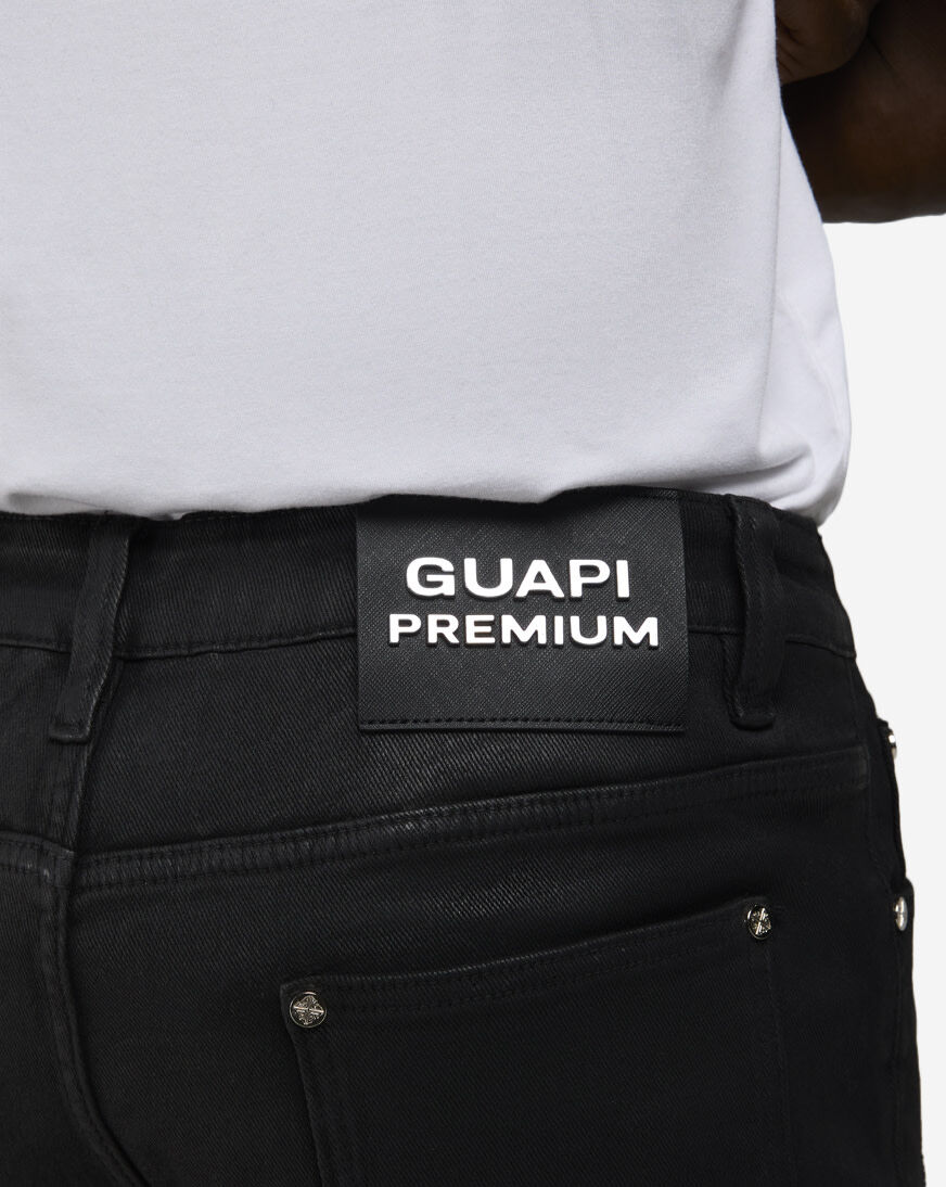 Shop Guapi Monogram Embellished Denim Jeans OBSIDIAN-BLK-ICON-EMB