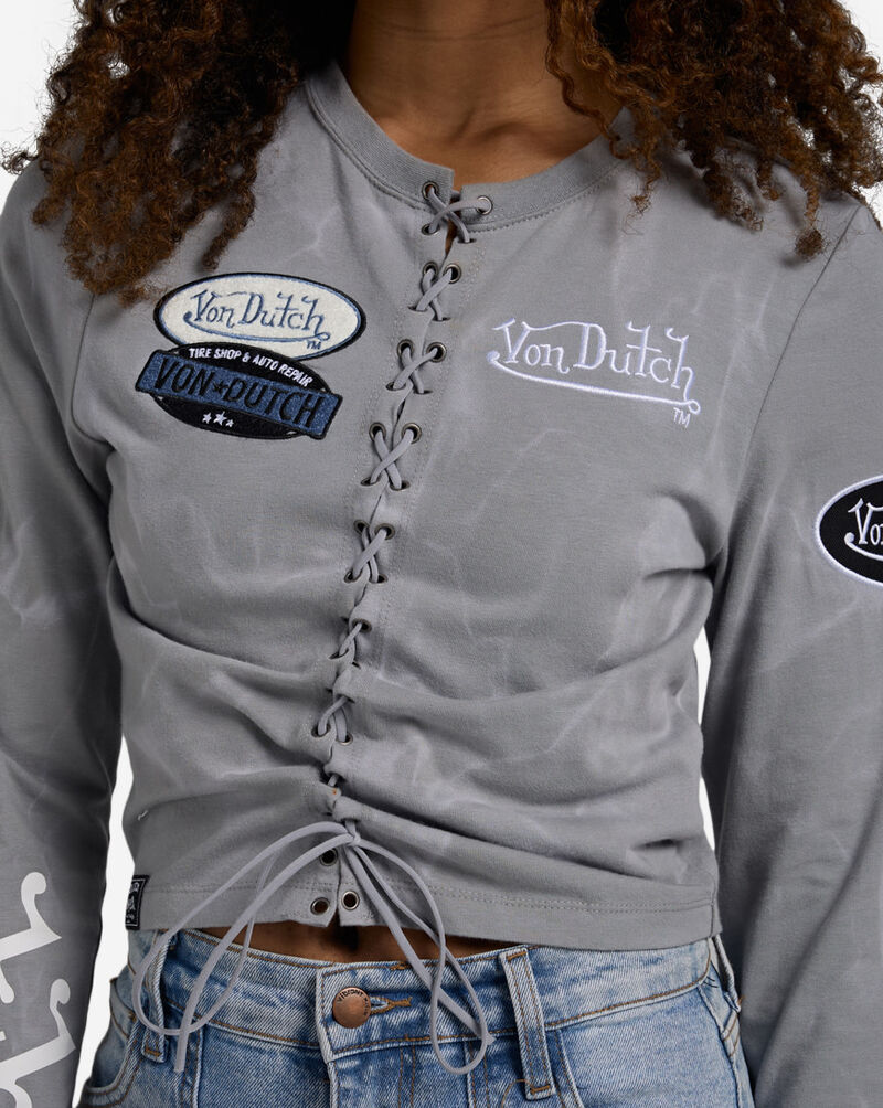 Von Dutch Lace Up Long Sleeve Top 7VND5B0607SN Grey 3