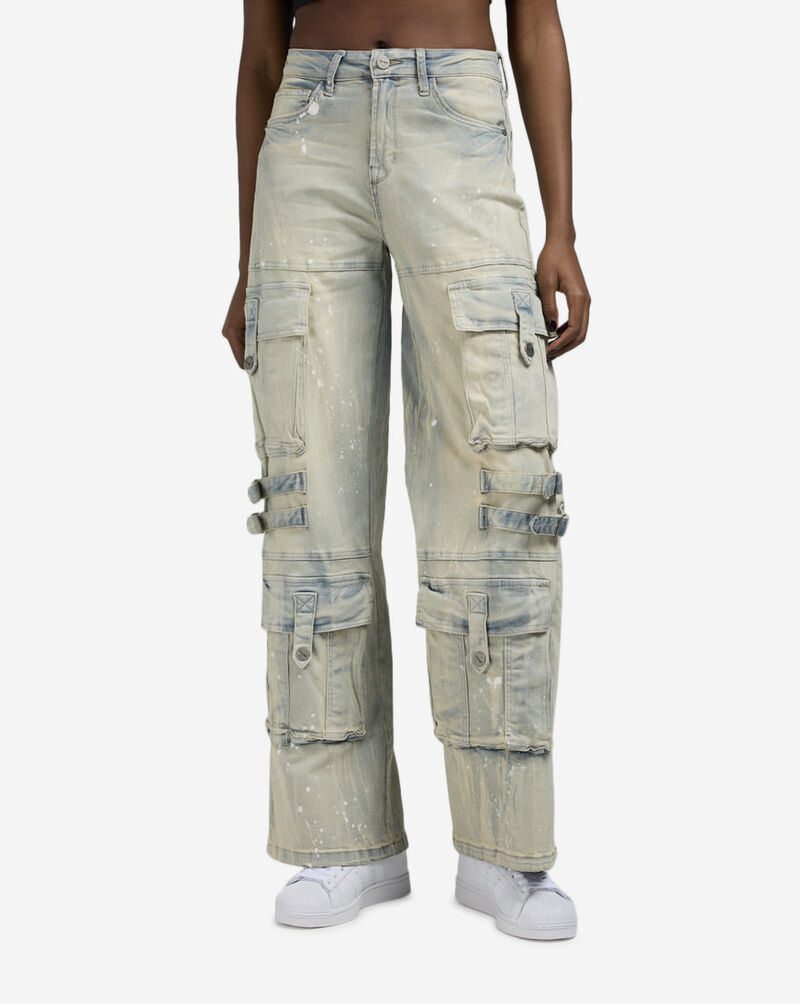 Smoke Rise Splatter Paint Cargo Pants AP25115-LEBL Blue 1