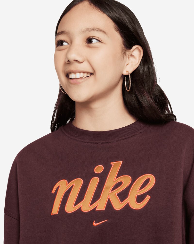 Nike Girls'  NSW Club Fleece Graphics Crew FZ5566-652 Red 3