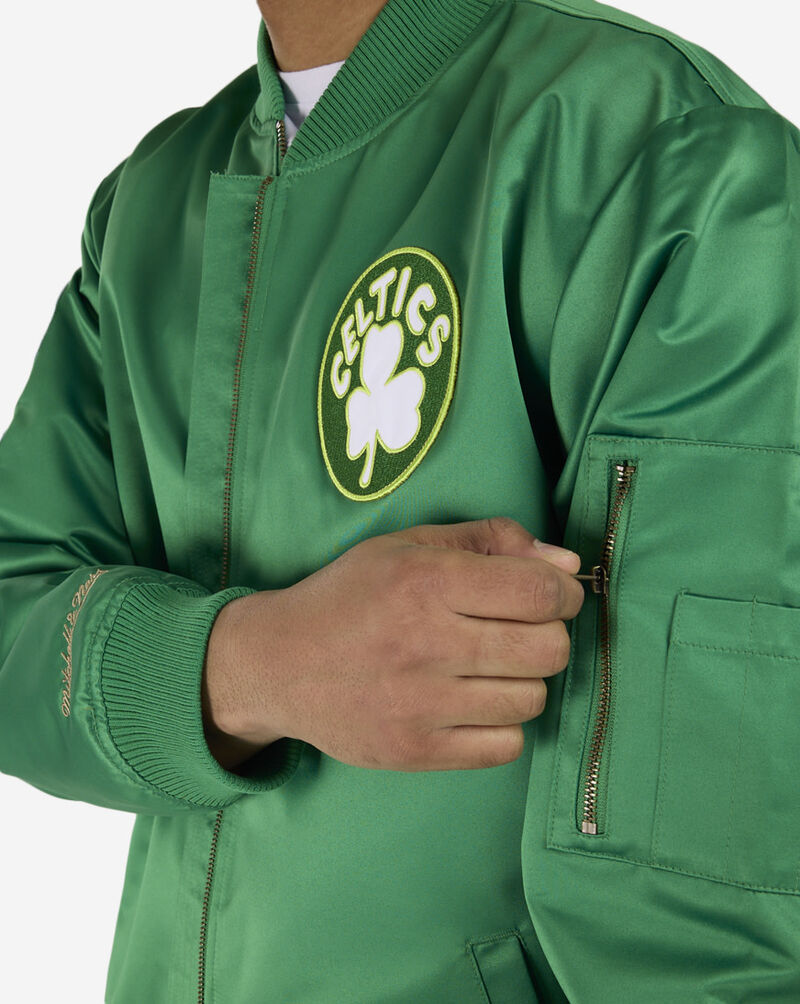 Mitchell  Ness Boston Celtics Vintage Logo Satin Bomber Jacket SJKT6599-BCEYYPPPKYGN Green 3