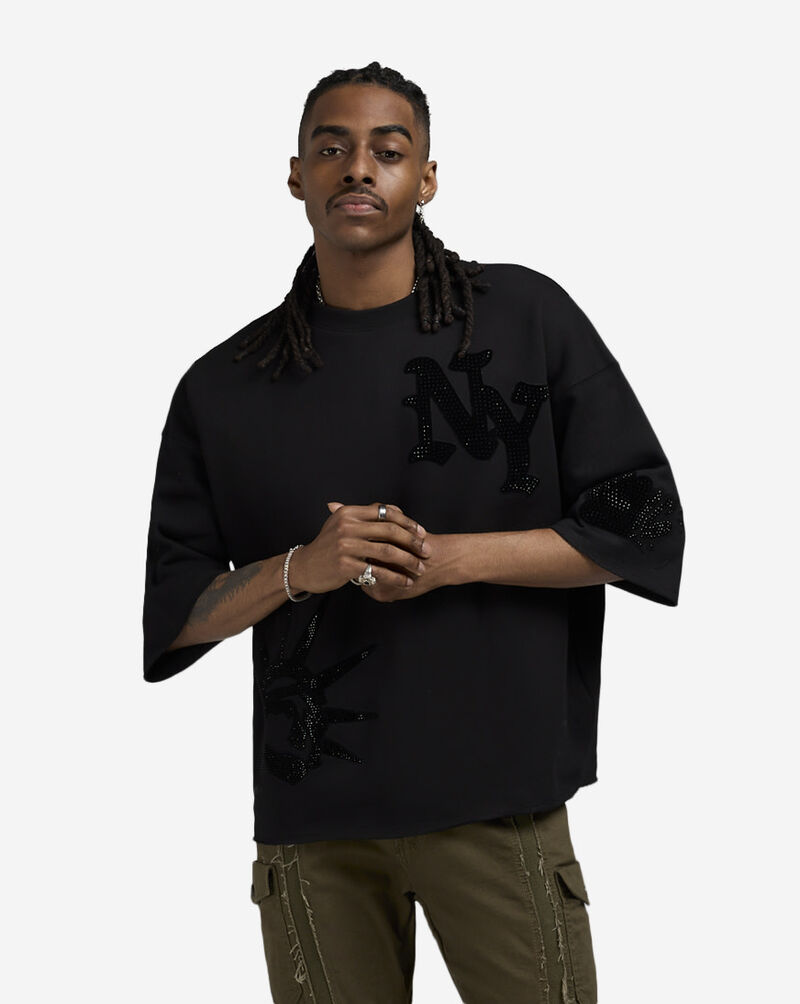 Bag Mafia New York Rhinestone Crop Sweatshirt WC5971109-BLK Black 1