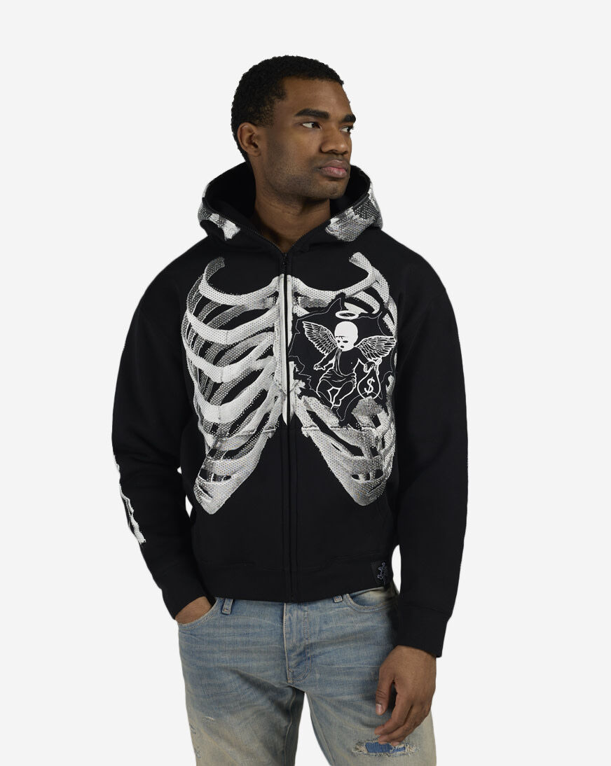 Shop Hasta Muerte Muerte Angel Bones Hoodie T3-SKELETONHD black