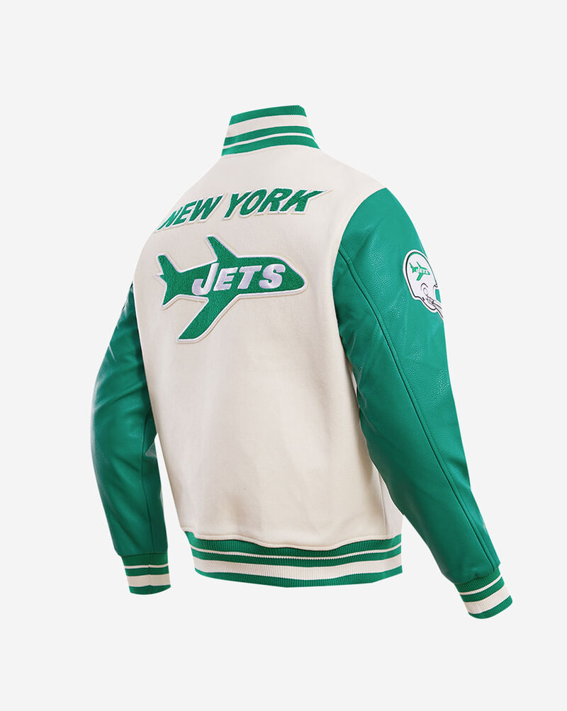 PRO STANDARD New York Jets Retro Classic Rib Wool Varsity Jacket FNJ643581-EKG cream 3