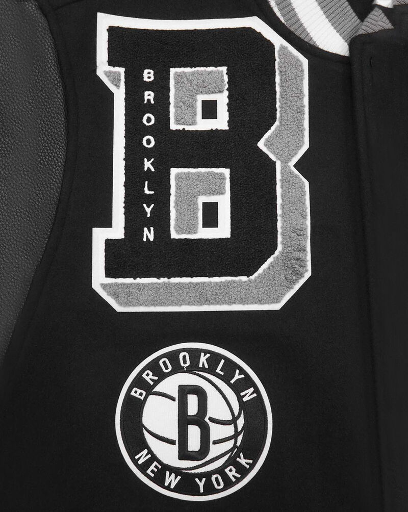 PRO STANDARD Brooklyn Nets Mash Up Rib Wool Varsity Jacket BBN6515681-BGY Black 4
