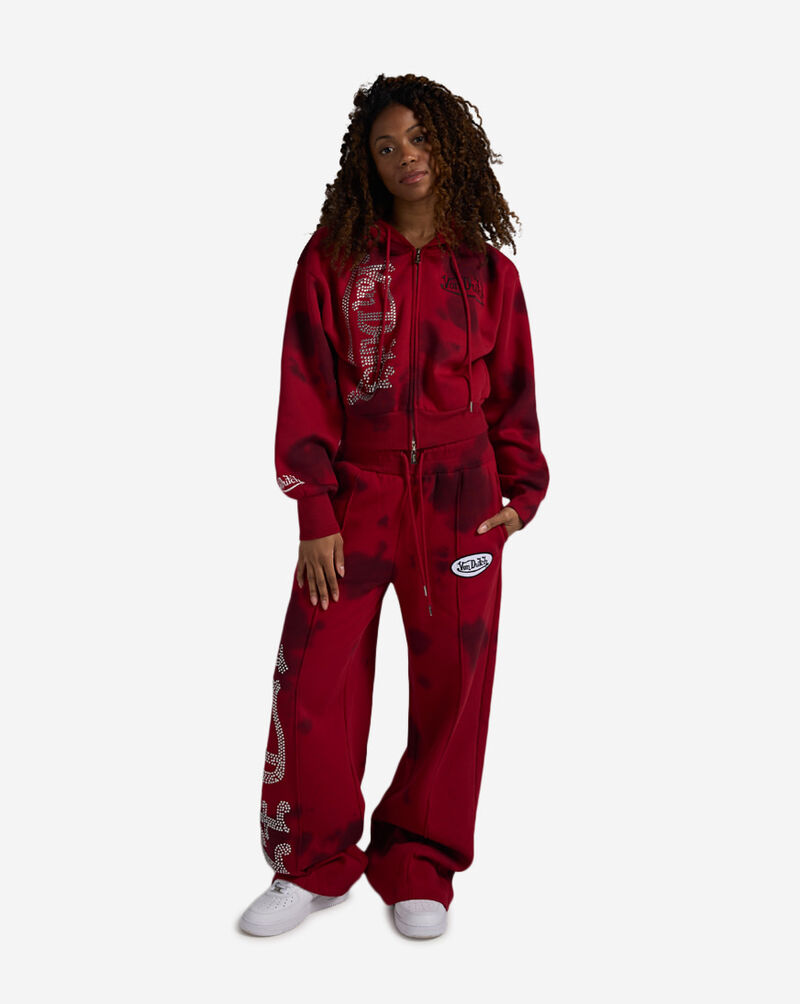 Von Dutch Full Zip Rhinestone Washed Fleece Hoodie  7VND2B0377SN Red 4