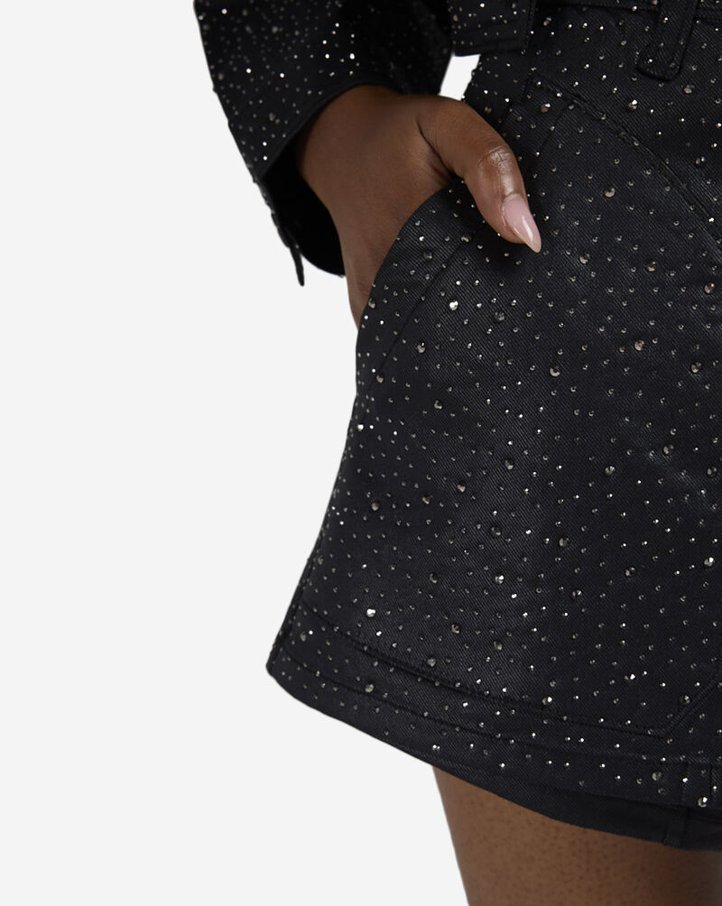 Vibrant Rhinestone Coated Denim Skirt  XPT626SN Black 3