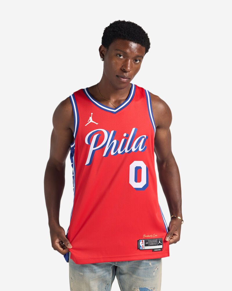 Nike Tyrese Maxey Philadelphia 76ers Statement Edition Dri-FIT Swingman Jersey DO9539-662 Red 1