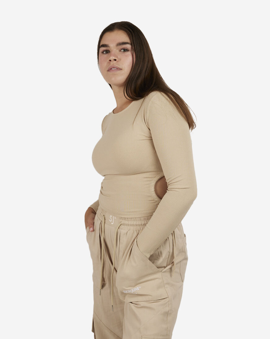 【海外配送可】【送料無料】 Sixth Shop June 33705-BEIG Top Crop Sleeve Long Ruched Side その他