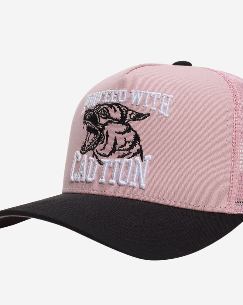 Field Grade Proceed With Caution Twill Mesh Trucker Hat 1005441 Pink 2