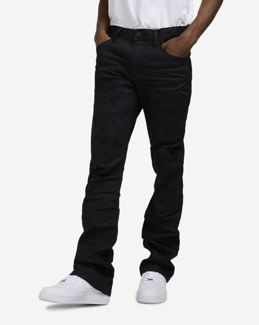 Shop Smoke Rise Lazy Stacked Flare Jean JP25622SN-BLK black