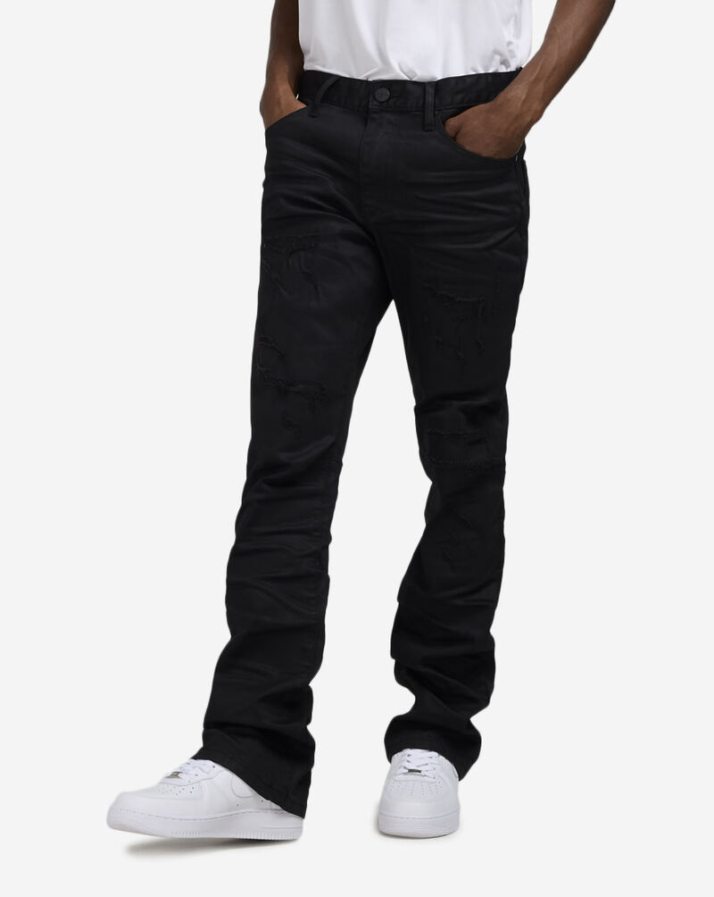 Smoke Rise Lazy Stacked Flare Jean JP25622SN-BLK Black 1
