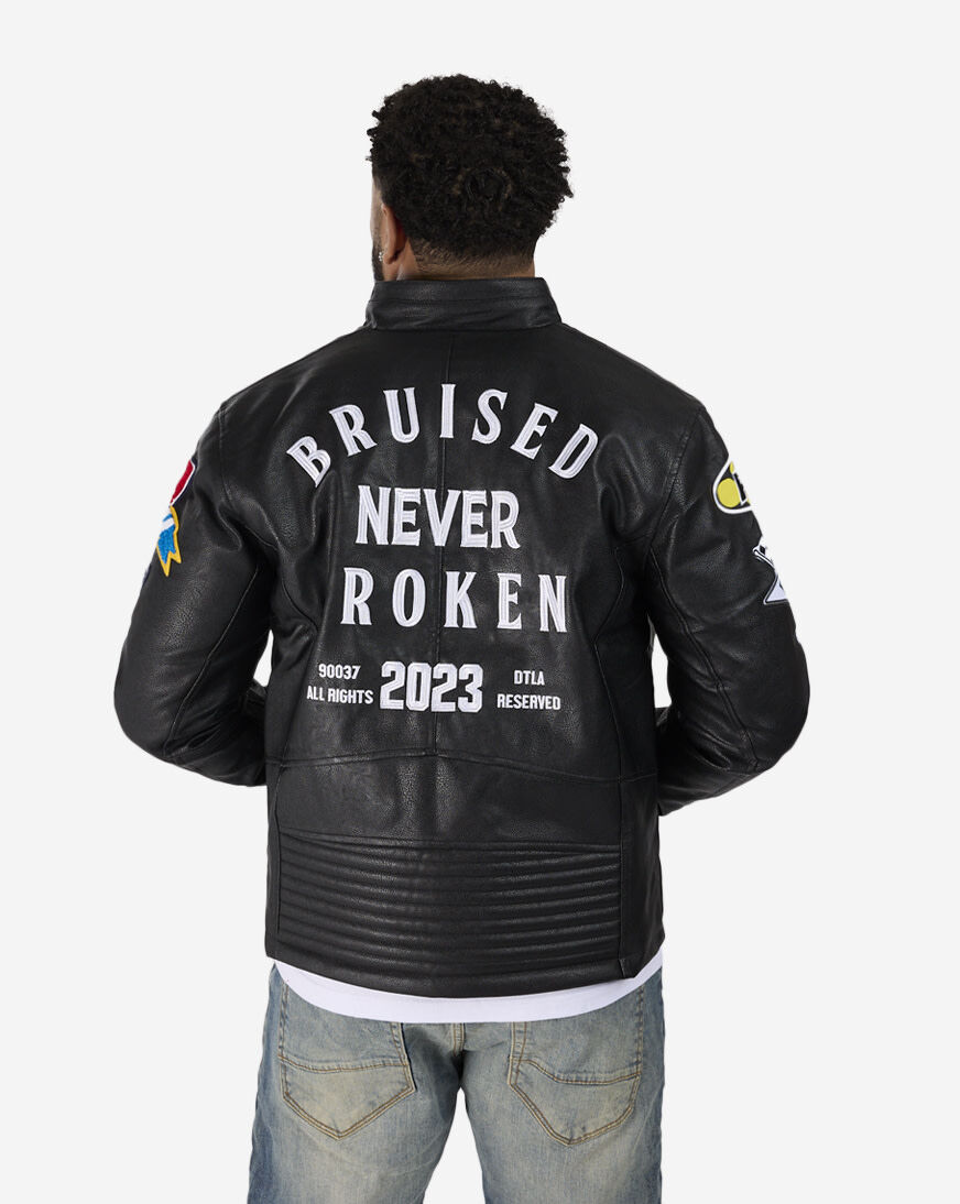 Shop First Row Leather Racing Jacket FRJ2032-BLK black