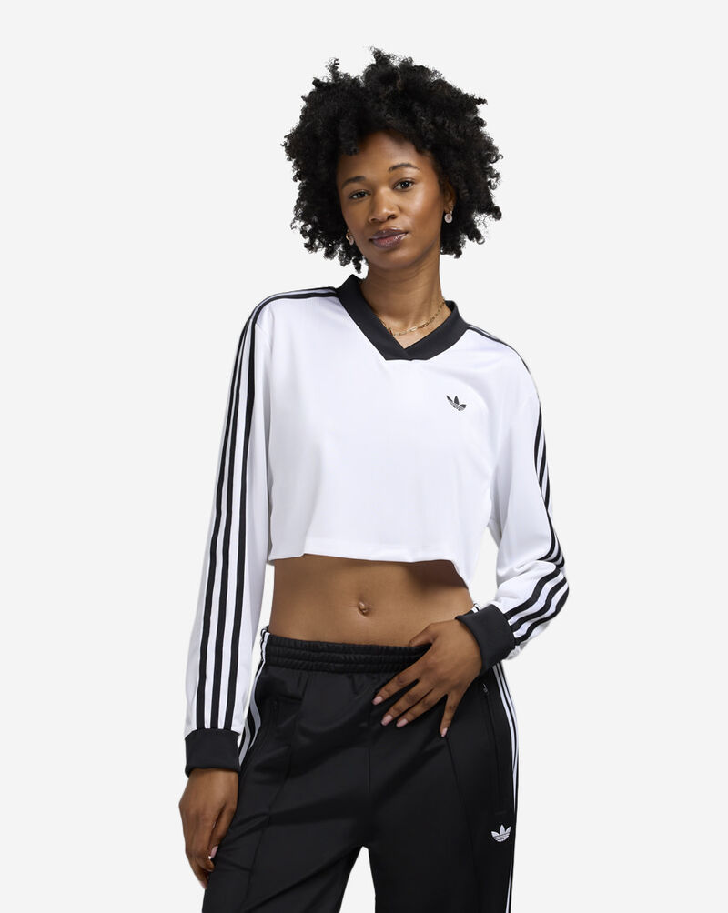 adidas Adicolor Football Jacquard Crop Long-Sleeve Top JV9740 White 1