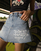 Love Kills Skull Denim Mini Skirt