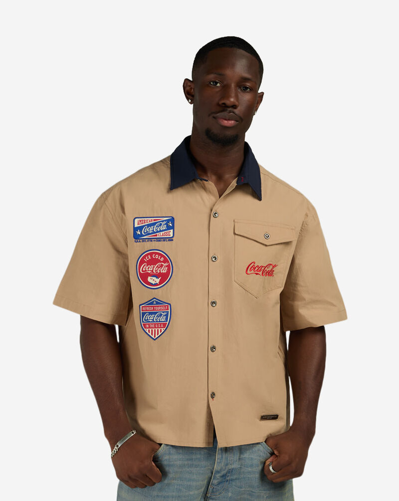 Preme Coca Cola Woven Shirt PRWT139-KHA Beige 1