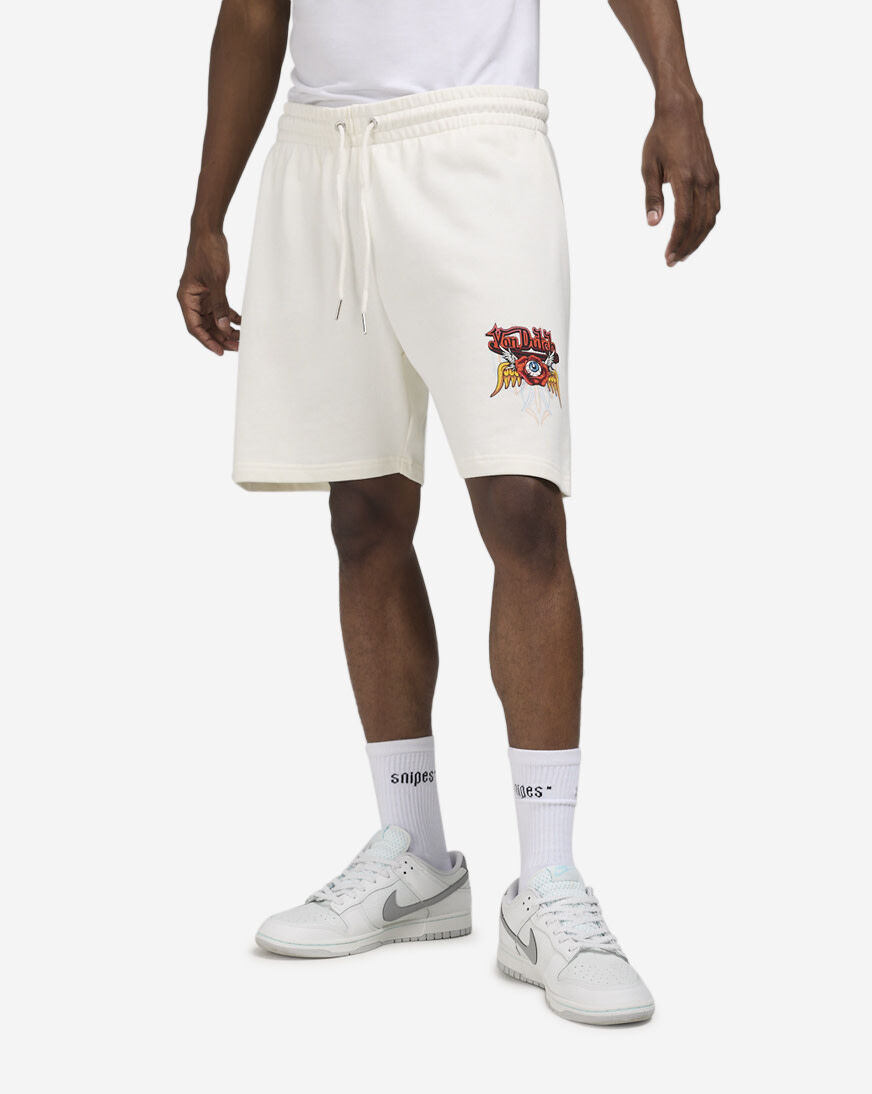Shop Von Dutch Floral Logo Fleece Shorts 4VND3A5330-ECRU white