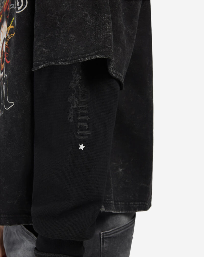 Von Dutch Fleece Embroidery Patch Long Sleeve Boxy 2-Fer Tee 4VND5A3538-BLK Black 3