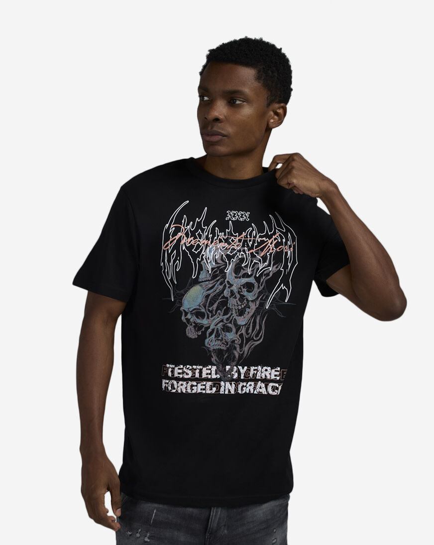 Shop Graphic Tees Fire Grace Skull Tee MTUS539-US-00007 black
