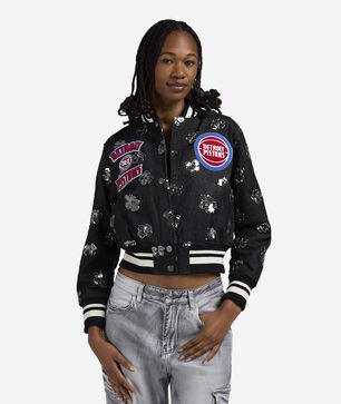Detroit Pistons Denim Sequin Bomber
