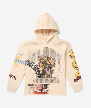 Kids' Cropped Pull Over Tiger Smiley Fleece Hoodie
