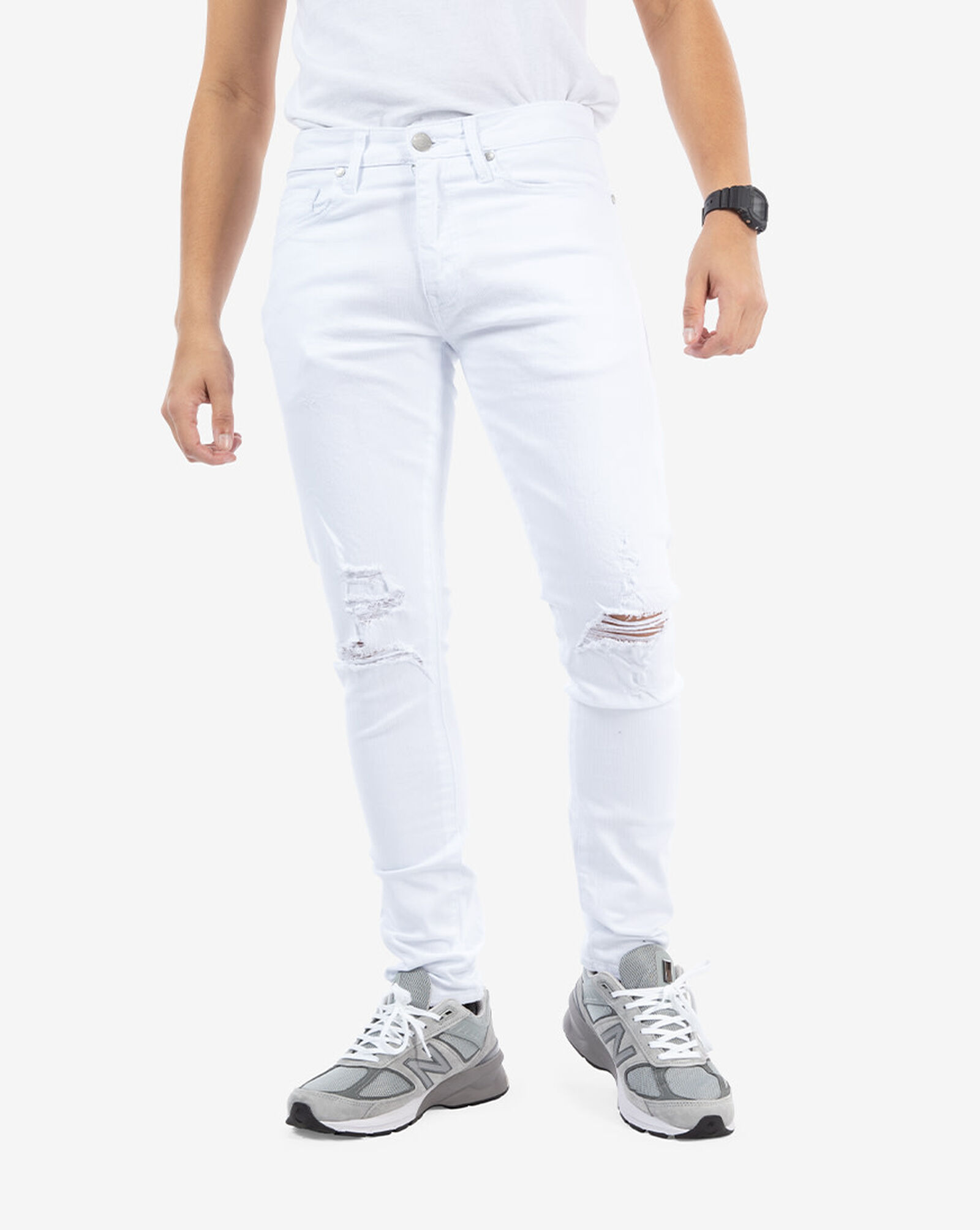 Shop Jordan Craig Open Knee Skinny Jeans JR1020AWHT white SNIPES USA