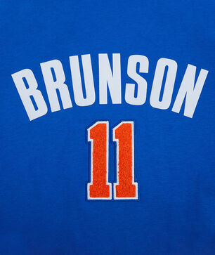 New York Knicks Jalen Brunson #11 Classic Player Name and Number Cropped Pullover Hoodie