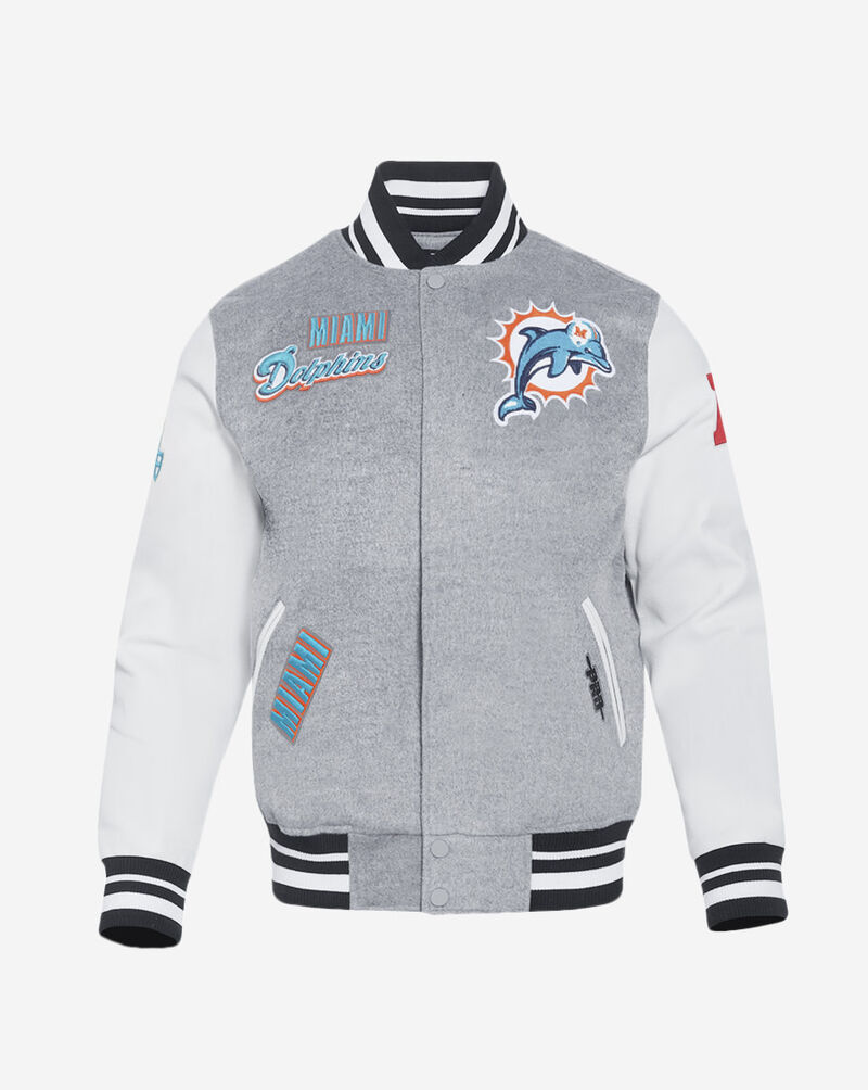 PRO STANDARD Miami Dolphins Retro Classic Rib Wool Varsity Jacket FMD643561-HWB Grey 1