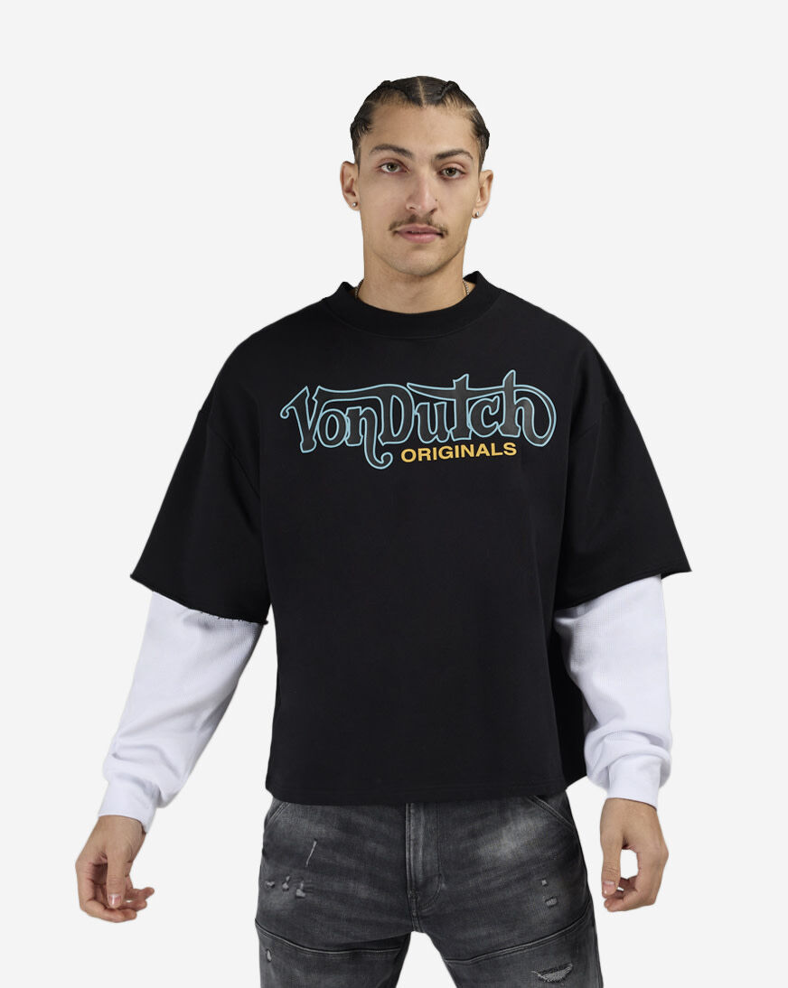 Shop Von Dutch Fleece Flame Eye Logo Long Sleeve Boxy 2-Fer Tee
