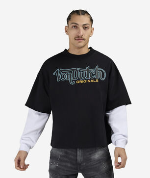 Fleece Flame Eye Logo Long Sleeve Boxy 2-Fer Tee