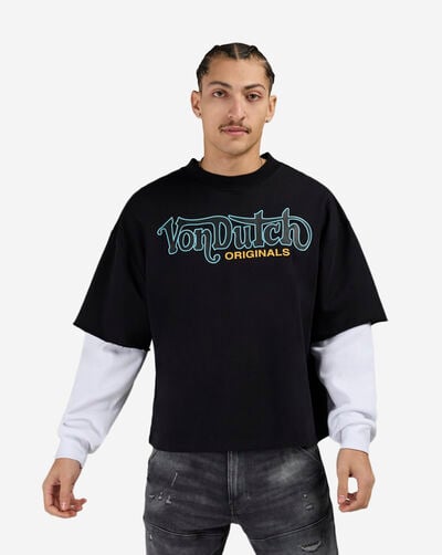 Fleece Flame Eye Logo Long Sleeve Boxy 2-Fer Tee