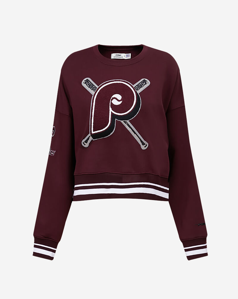 PRO STANDARD Philadelphia Phillies Retro Mash Up Rib Fleece Crewneck  LPHC34511-WNE Red 1