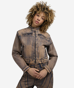 Colored Washed Moto Denim Jacket 