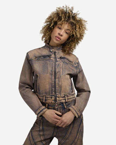 Colored Washed Moto Denim Jacket