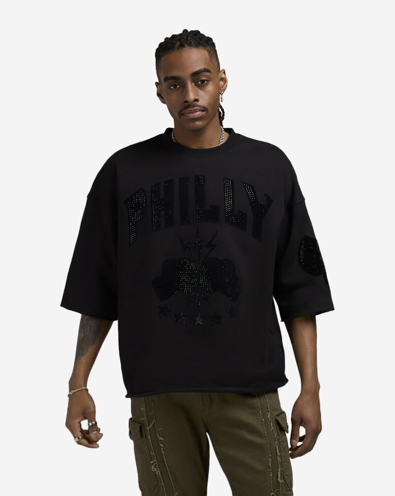 Bag Mafia Philadelphia Rhinestone Crop Sweatshirt WC5971113-BLK Black 1