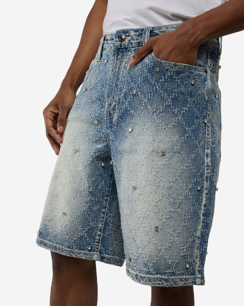 Decibel Allover Embellished Denim Shorts DECWB498-BLU Blue 3