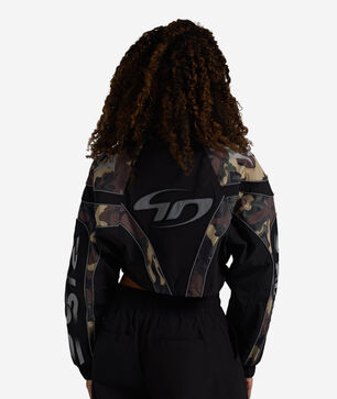 Reflective Cropped Nylon Camo Panel Jacket