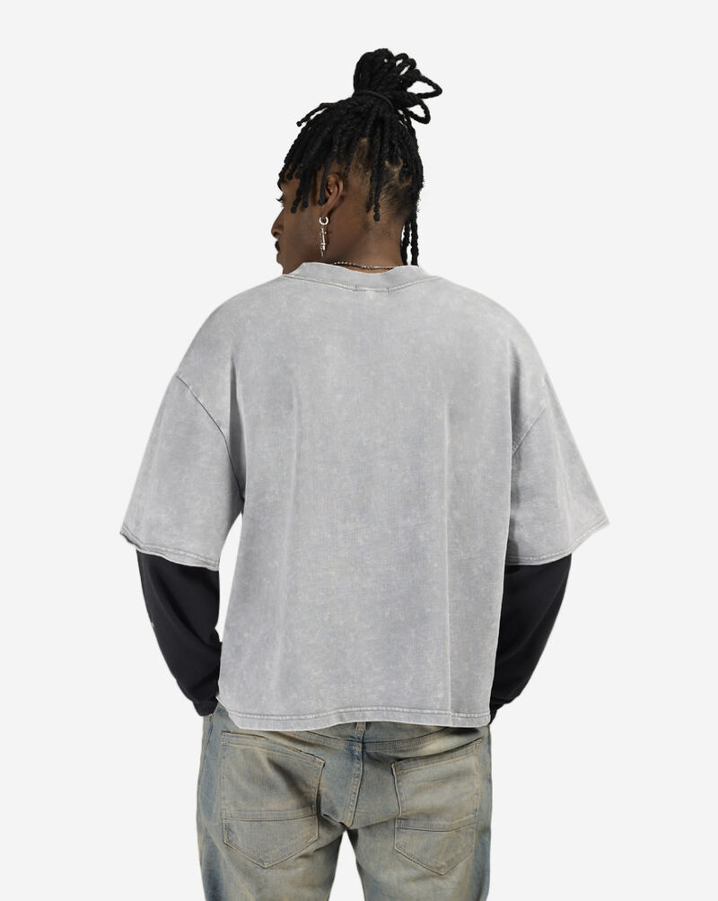 Von Dutch Fleece Cross Logo Long Sleeve Boxy 2-Fer Tee 4VND5A3536-CHA Grey 2