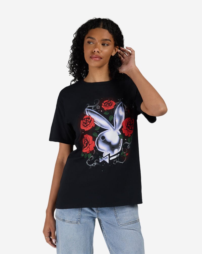 Graphic Tees Playboy Bunny Roses Tee PBY153532 Black 1