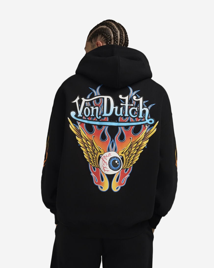 Shop Von Dutch Flames Foil Hoodie 4VND2A5465-BLK black | SNIPES USA