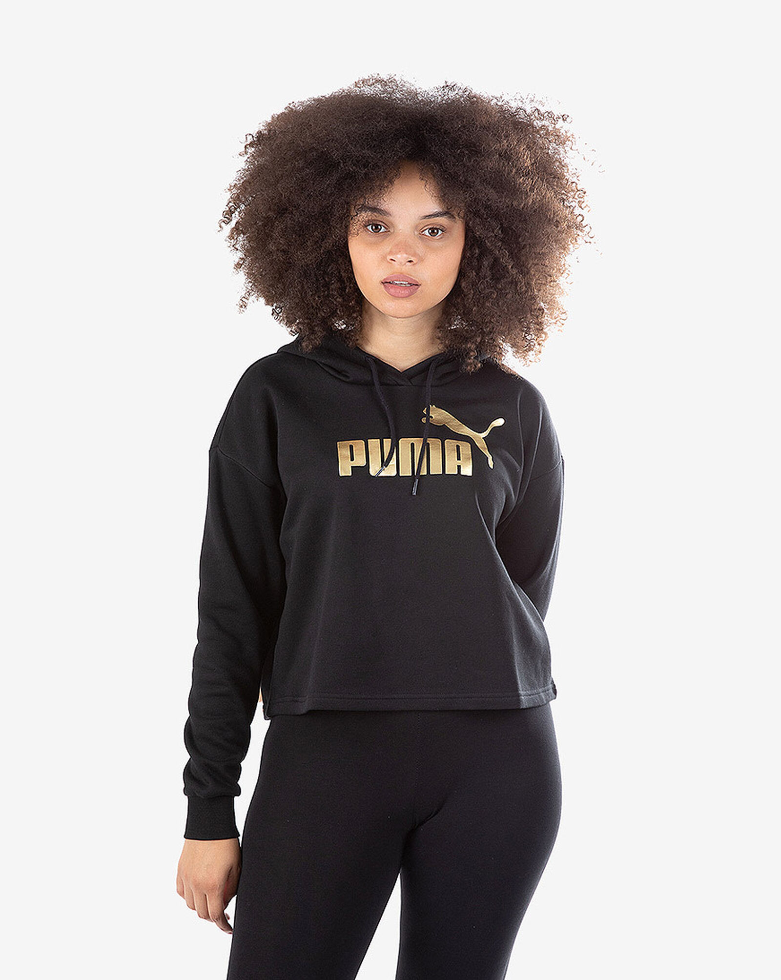 Shop PUMA Essentials+ Cropped Metallic Logo Hoodie 586891-01 black | SNIPES  USA