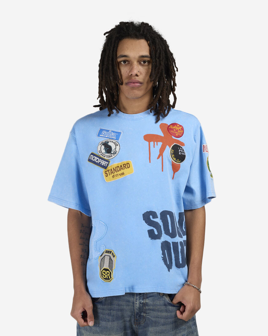 Shop Smoke Rise Multi Embroidery Patched Tee KT25659SNZ-BLU blue