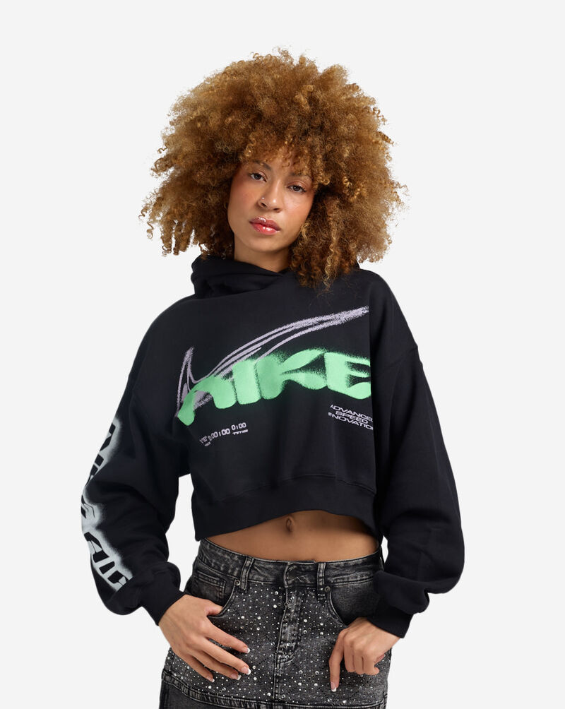Nike Studio Fleece Medium Weight Cropped Oversized Pullover Hoodie IV4952-001 Black 1