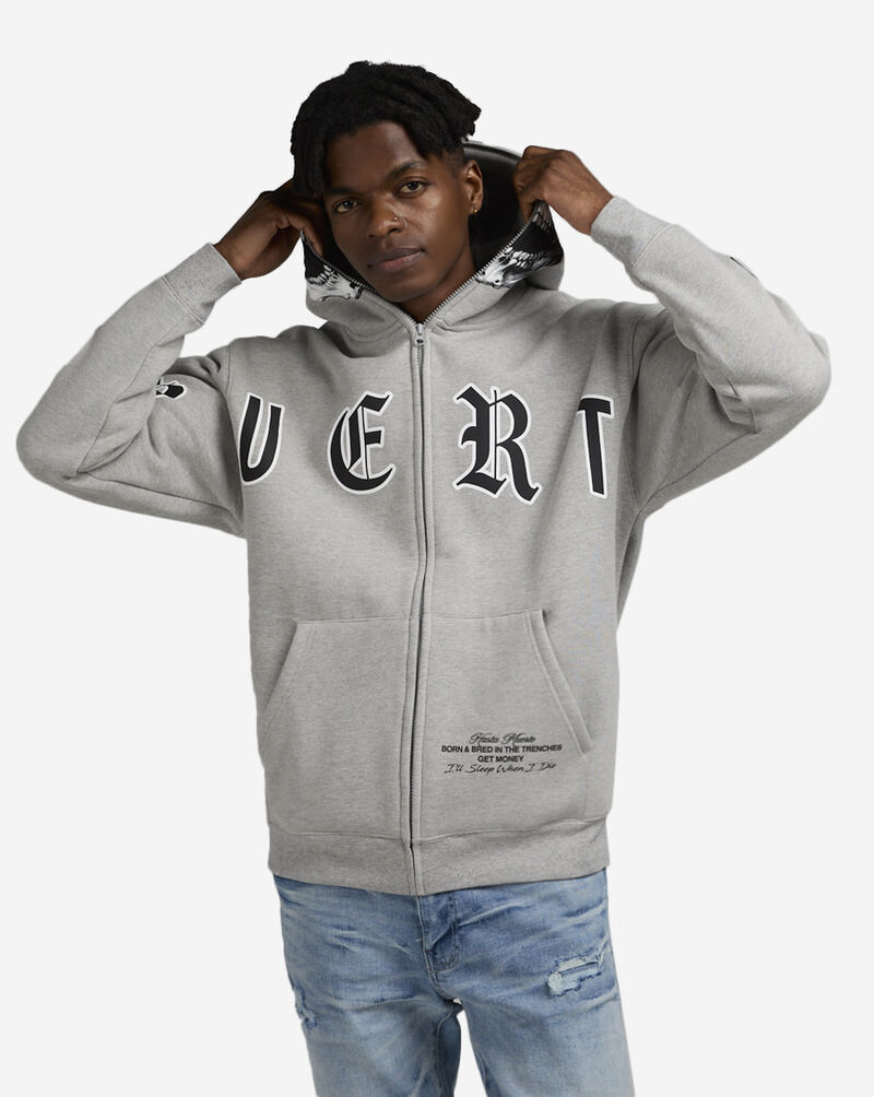 Hasta Muerte Full Zip Skull Hoodie HM0CT002-GRY Grey 1